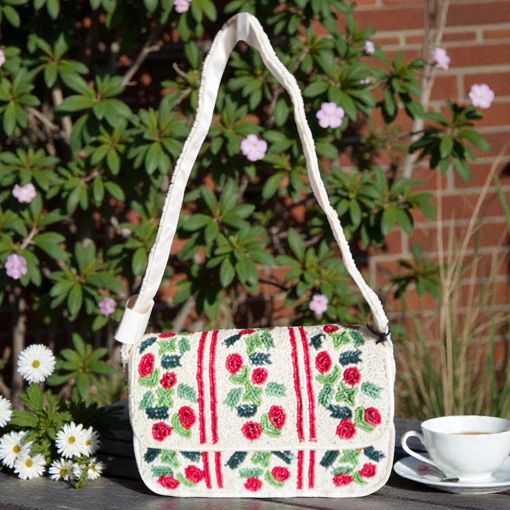 NEW Rachel Zoe Hand Beaded Shoulder Bag Cherry Floral Purse New with Tags